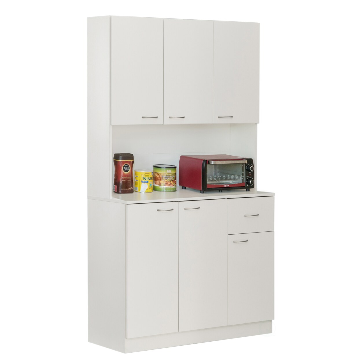 Basicwise Kitchen Pantry Storage Cabinet with Doors and Shelves White