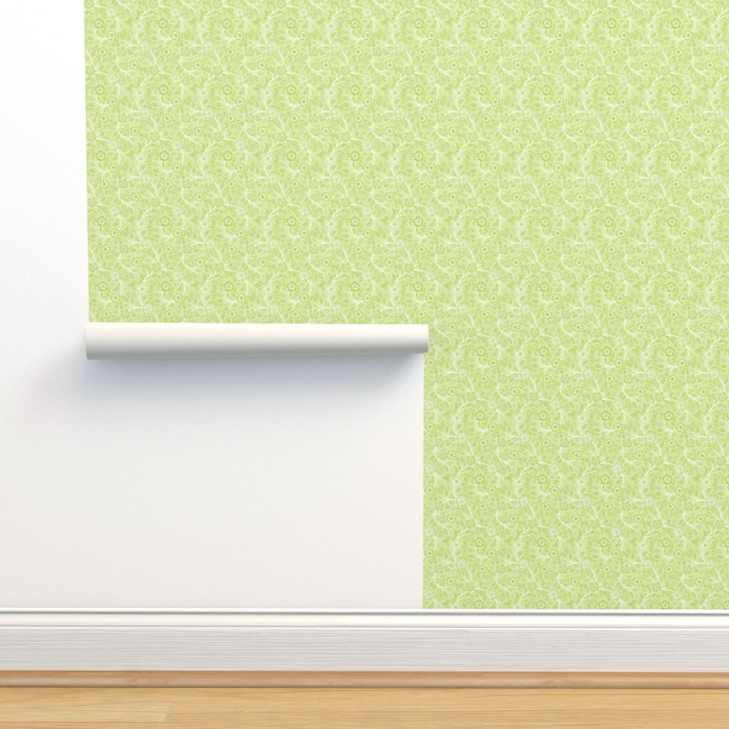 Green Spring Floral Honeydew Vintage Climbing Vines Victorian Bright Summer Small Scale Cottagecore French Country Farmhouse Art Nouveau Custom Removable Wallpaper by Spoonflower Peel & Stick Wallpaper 2FT Wide