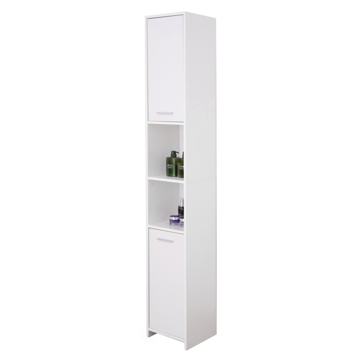 Basicwise White Tall Standing Bathroom Linen Tower Storage Cabinet for Bathroom and Vanity