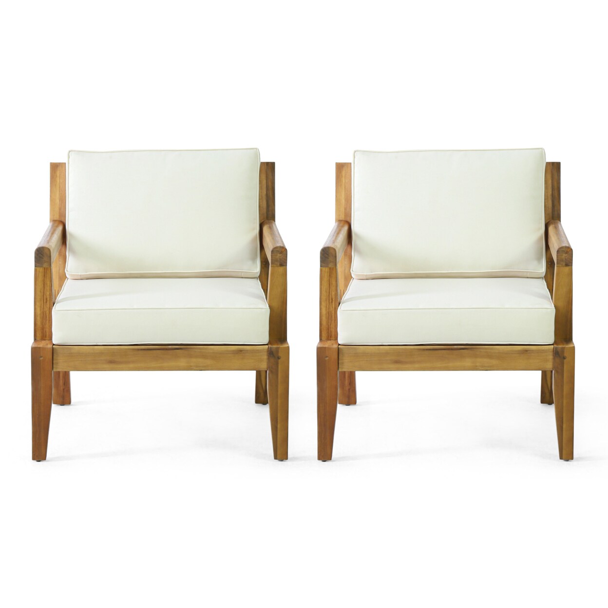 GDFStudio Camak Rossville Outdoor Acacia Wood Club Chairs with Cushions Set of 2 Teak and Beige
