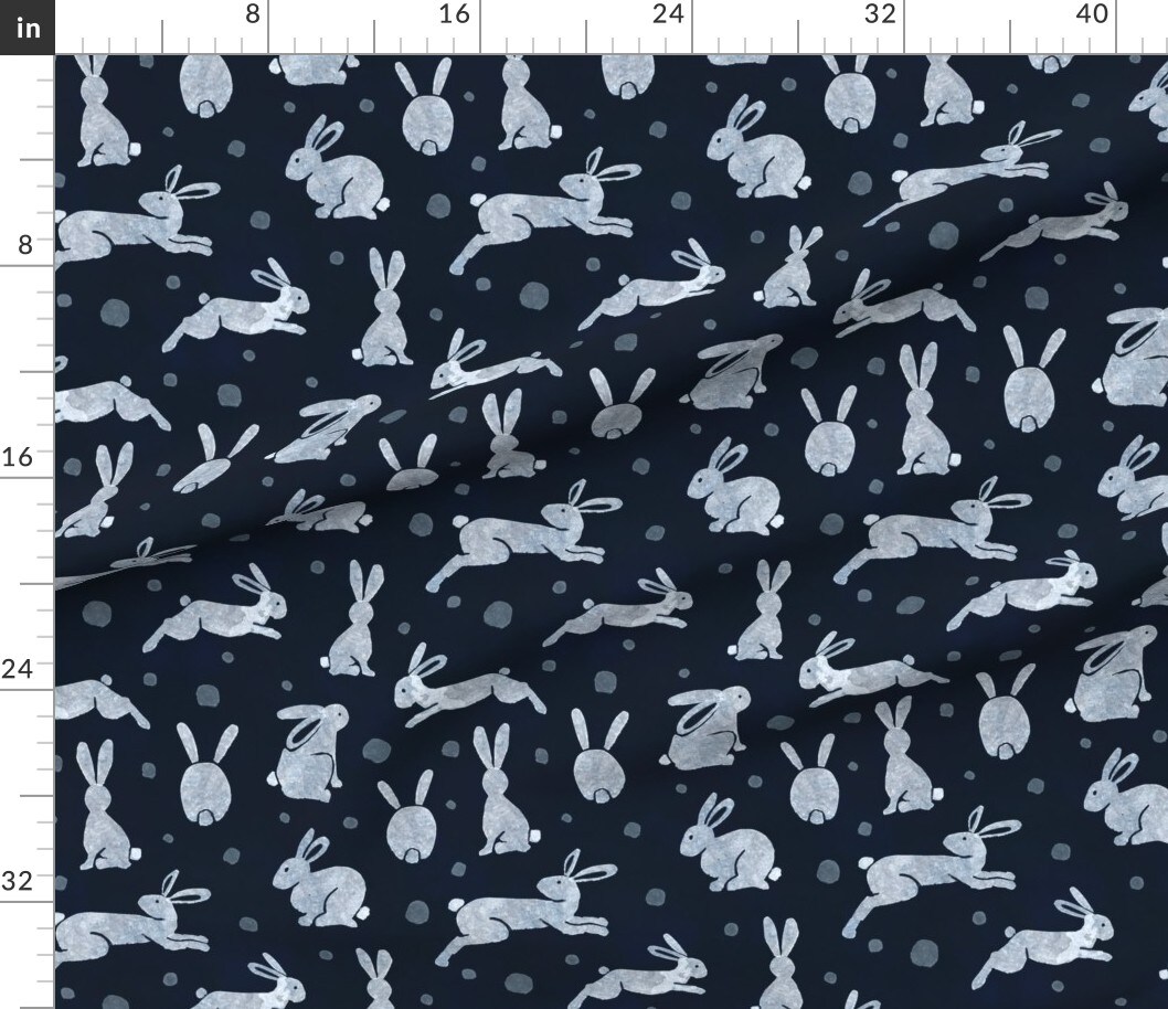 Petal Signature Cotton by the Yard or Fat Quarter Indigo Rabbits Dark Blue Bunny  Snow Hare Winter Animals Custom Printed Fabric by Spoonflower | Michaels