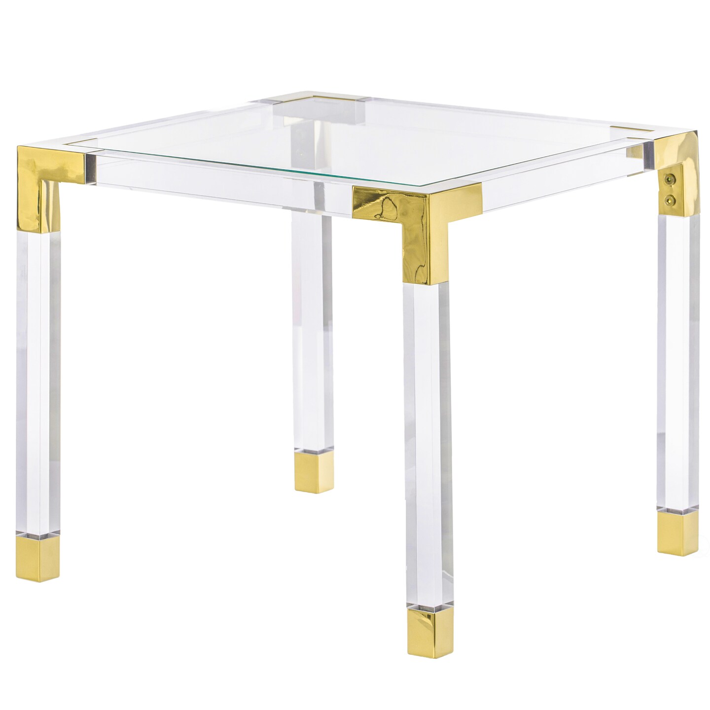 Bold Tones Square Acrylic Gold Metal Modern Tempered Glass Coffee Table