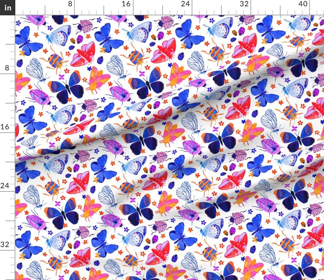 Modern Butterfly Butterflies Whimsical Insects Bugs Purple Blue Pink Watercolor Modern Custom Printed Fabric by Spoonflower Various Fabrics by the Yard or Fat Quarter