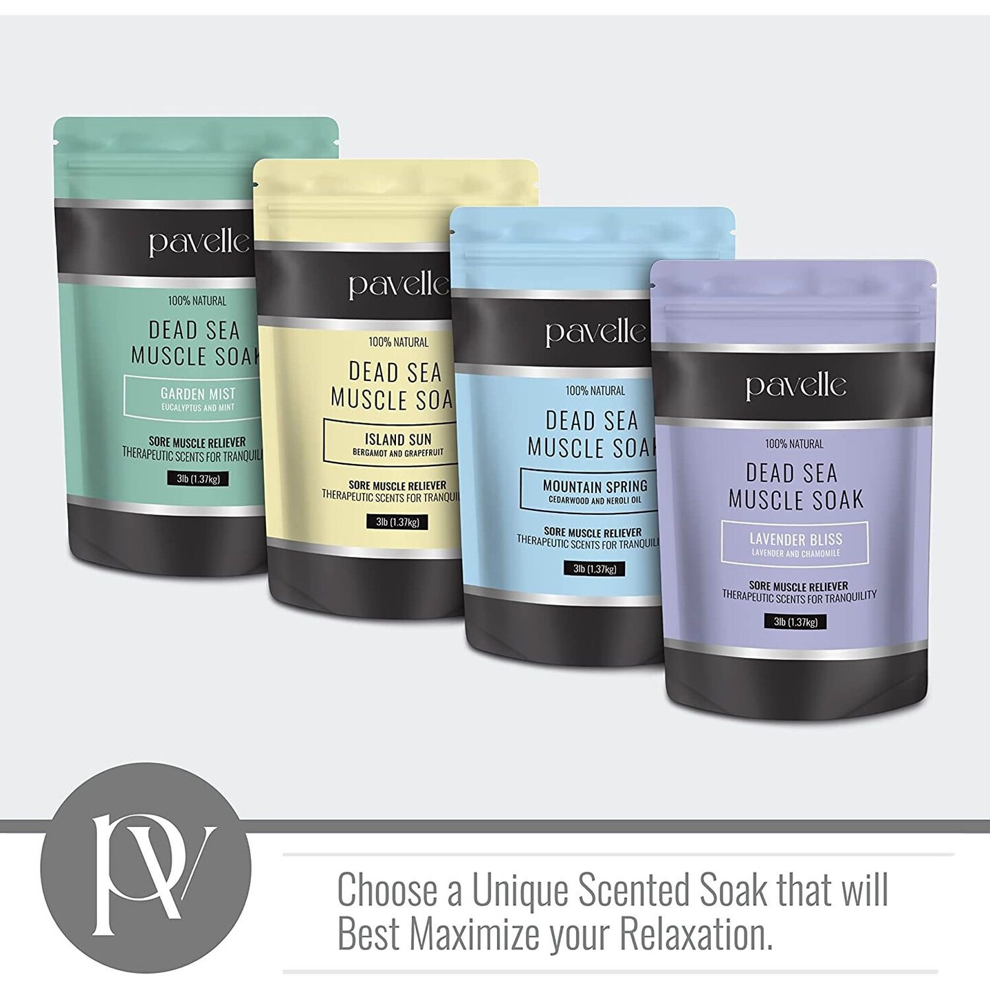 Pavelle Dead Sea Muscle Soak Bath Salts, Bath Soak for Body Pain Relief, 3lb (1.7kg)