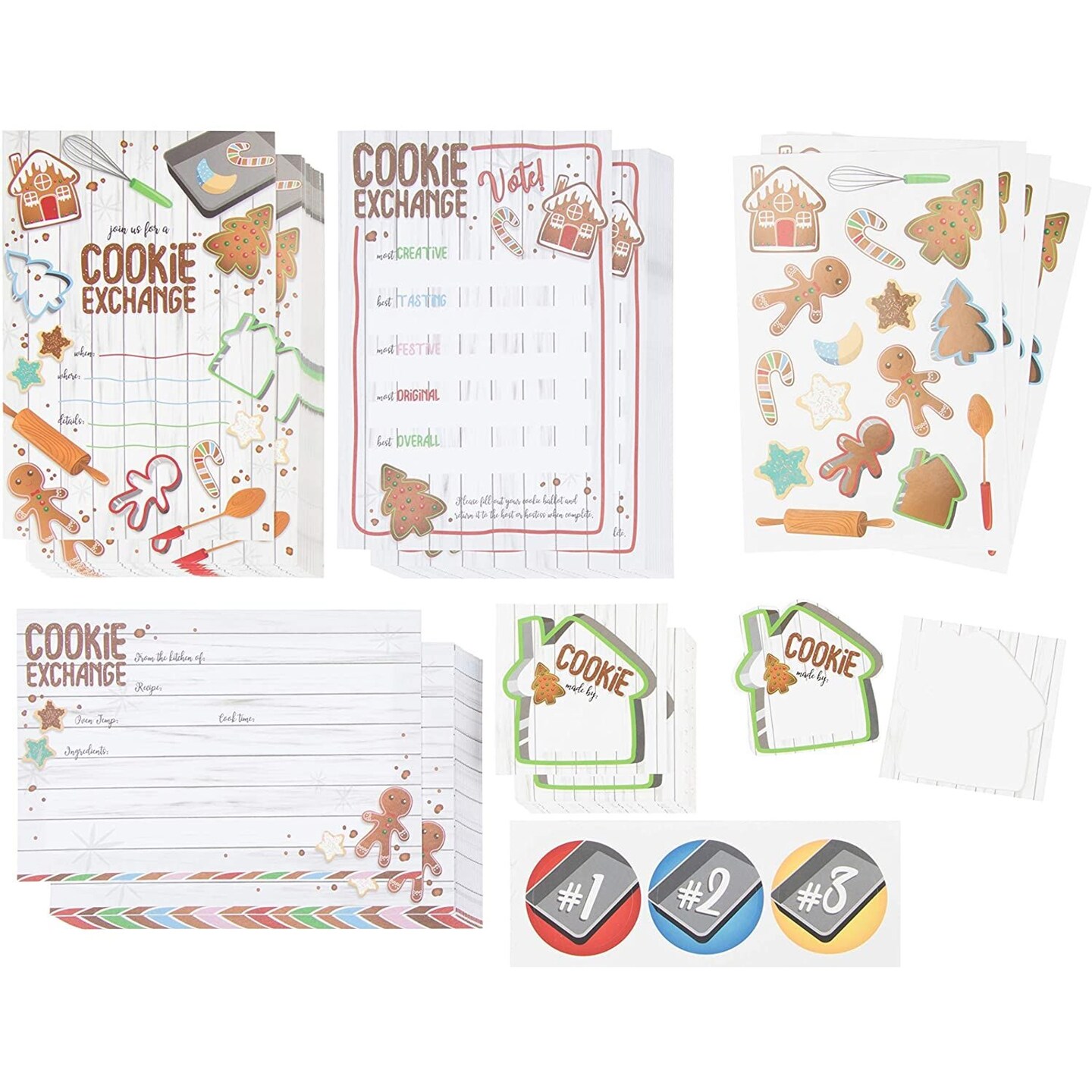 Cookie Exchange Party Kit, Includes Invitations, Voting Ballots, Recipe Cards, Gift Tags. and Stickers (163 Pieces)