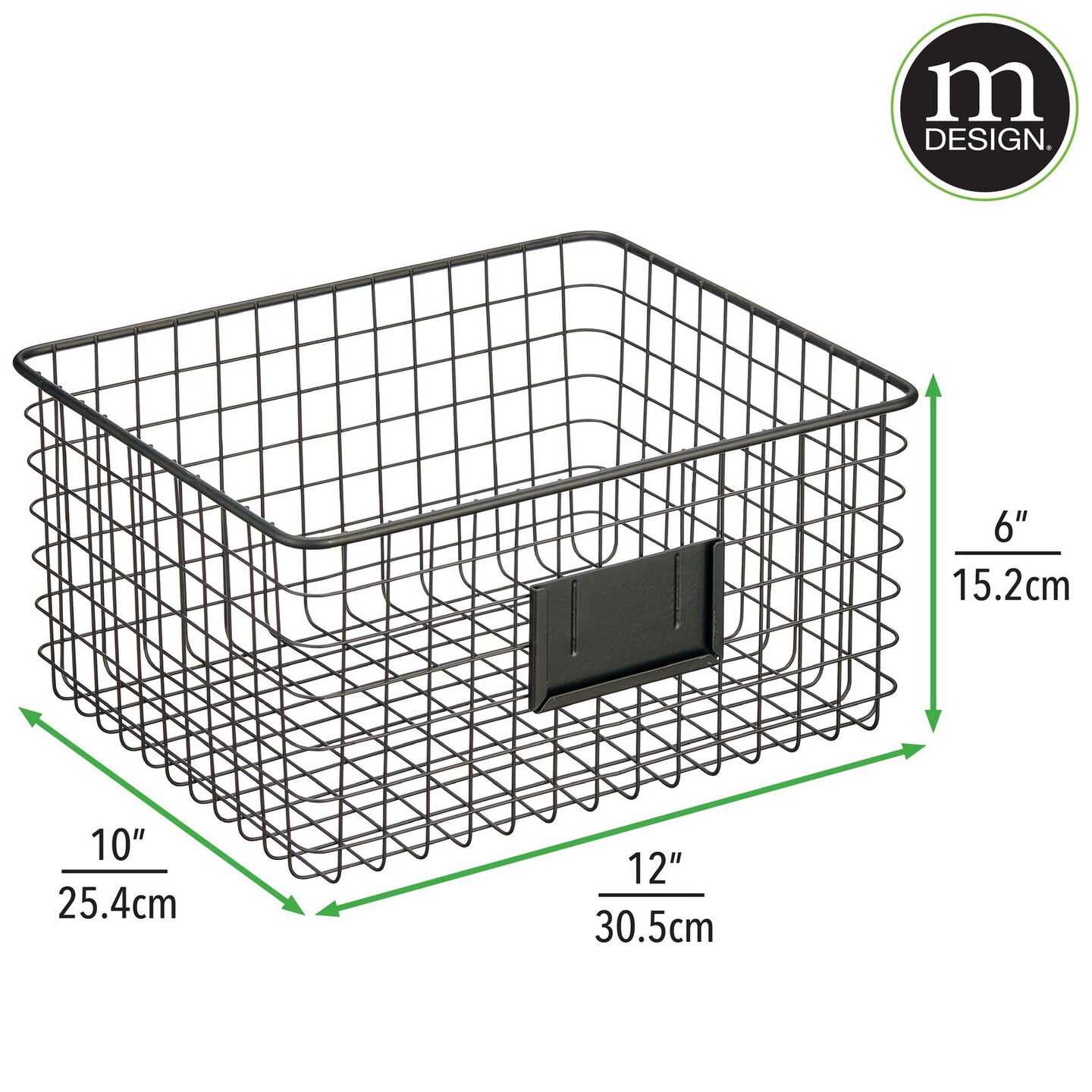 mDesign Metal Food Organizer Storage Basket with Label Slot