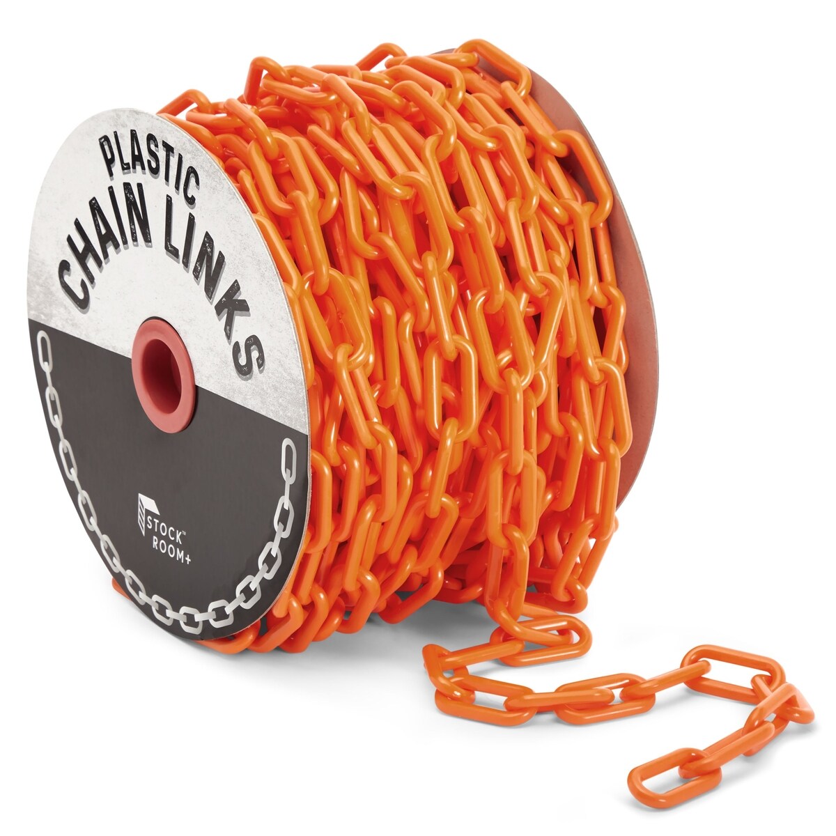 100 Foot Orange Plastic Safety Chain Barrier for Crowd Control, Queue Line, Concerts, Parking (2-Inch Links)