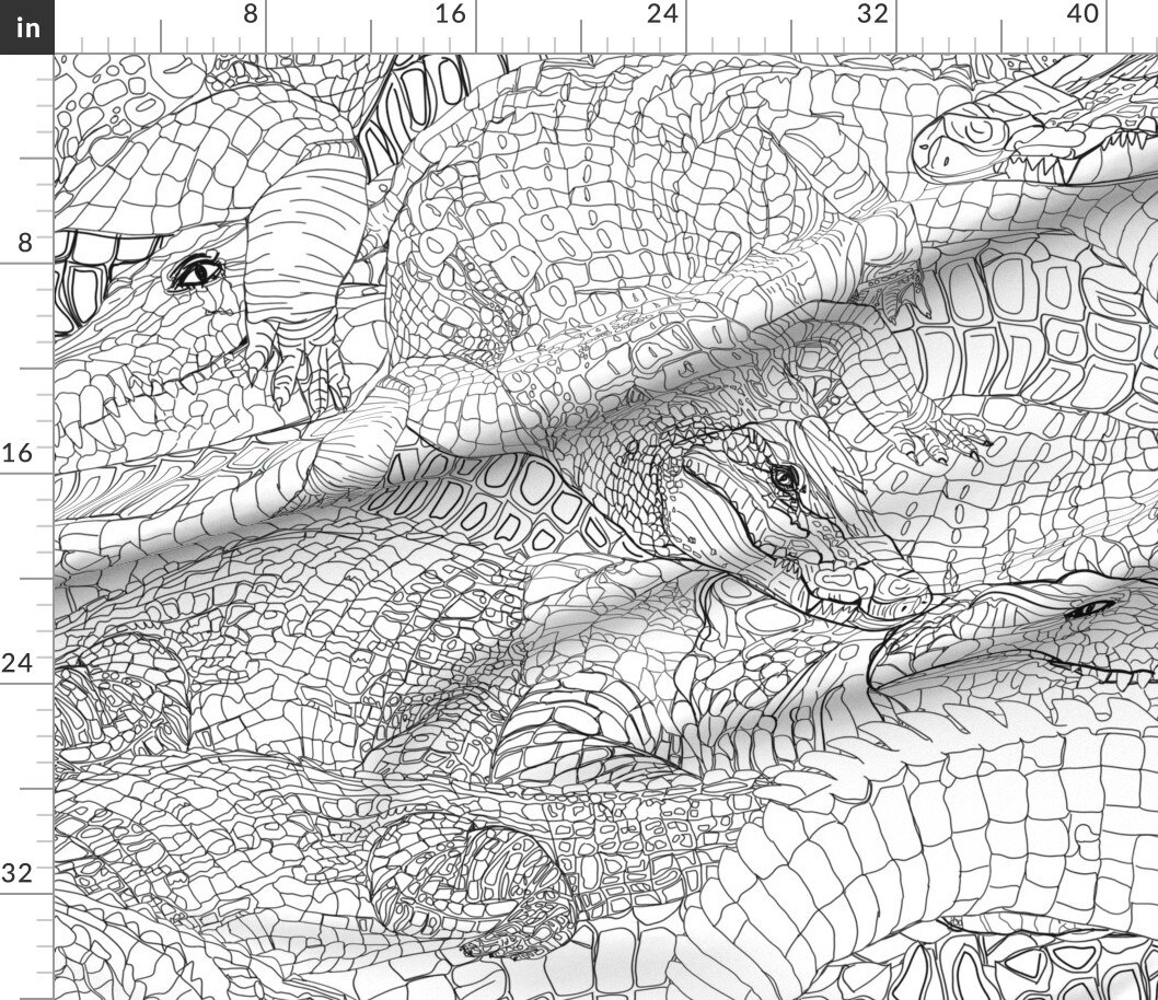 Black White Scales Crocodile Reptile Drawing Lizards Alligators Science Ink Large Scale Custom Printed Fabric by Spoonflower Various Fabrics by the Yard or Fat Quarter