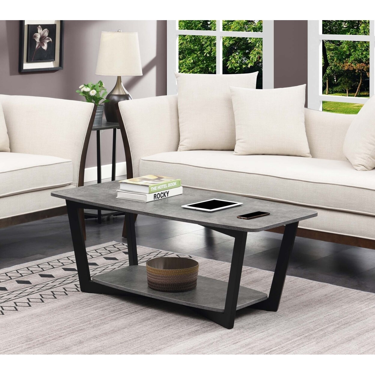 Convenience Concepts Graystone Coffee Table with Shelf Cement