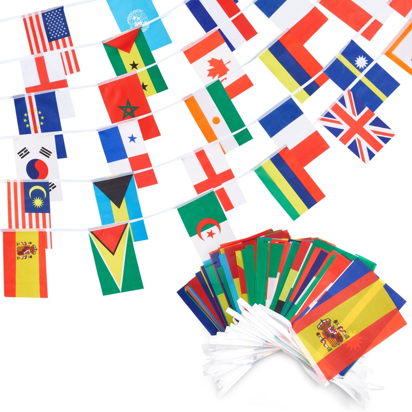 Small International Flags of the World Banner with 100 Different Assorted Countries, Hanging Multicultural Decorations for Party, Classroom, Events (5.2 x 9.2 in, 80 ft Total)