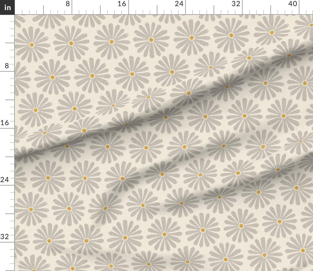 Neutral Daisy Simple Flowers Earth Tone Cool Gray On Cream Custom Printed Fabric by Spoonflower Various Fabrics by the Yard or Fat Quarter
