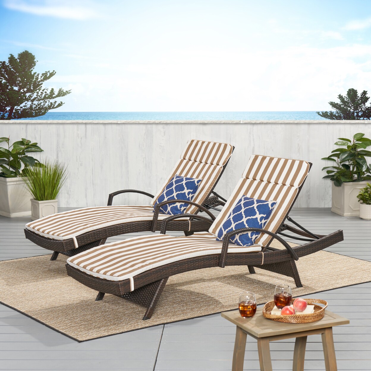 GDFStudio Lakeport Outdoor Wicker Lounge with Water Resistant Cushion (Set of 2)