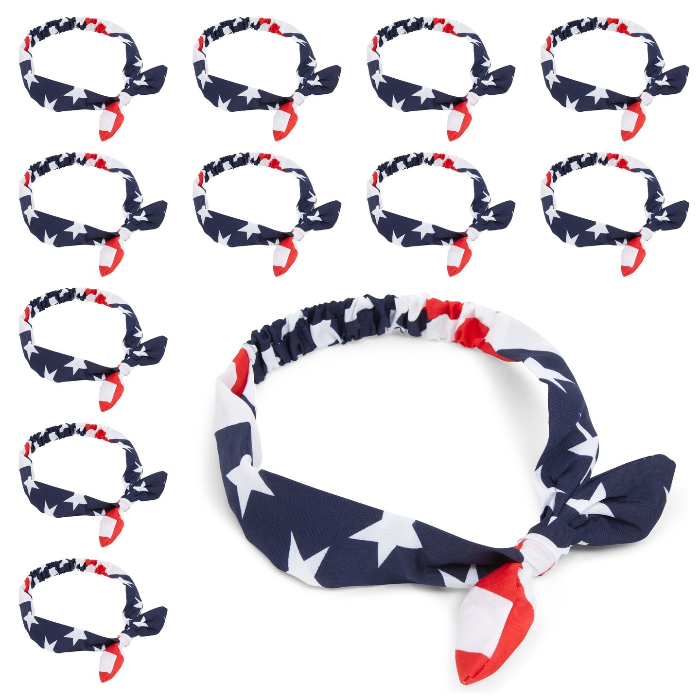 Juvale 12 Pack American Flag USA Bandana Headbands for Women - Red, White, Blue, Patriotic Hair Accessories, Ideal for 4th of July &#x26; National Holidays