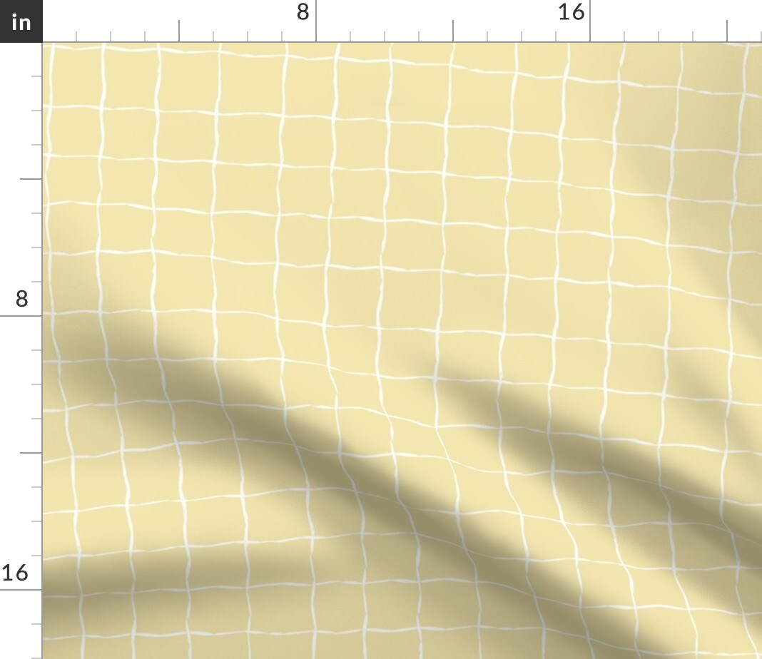 Minimalist Hand Drawn Grid Squares Yellow White Irregular Lines Windowpane Custom Printed Fabric by Spoonflower Various Fabrics by the Yard or Fat Quarter