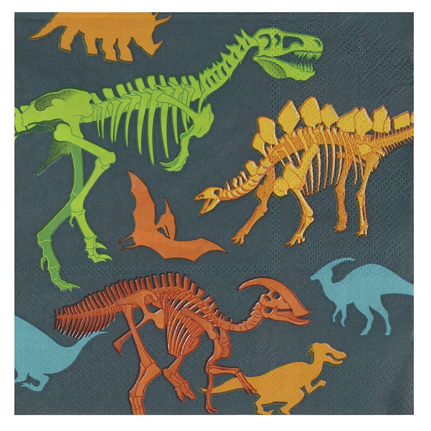 Dino Napkins - 100-Pack Dinosaur Fossil Skeleton Disposable Paper Napkins, Kids Birthday Dinosaur Party Supplies, Luncheon Size Folded 6.5 x 6.5 Inches