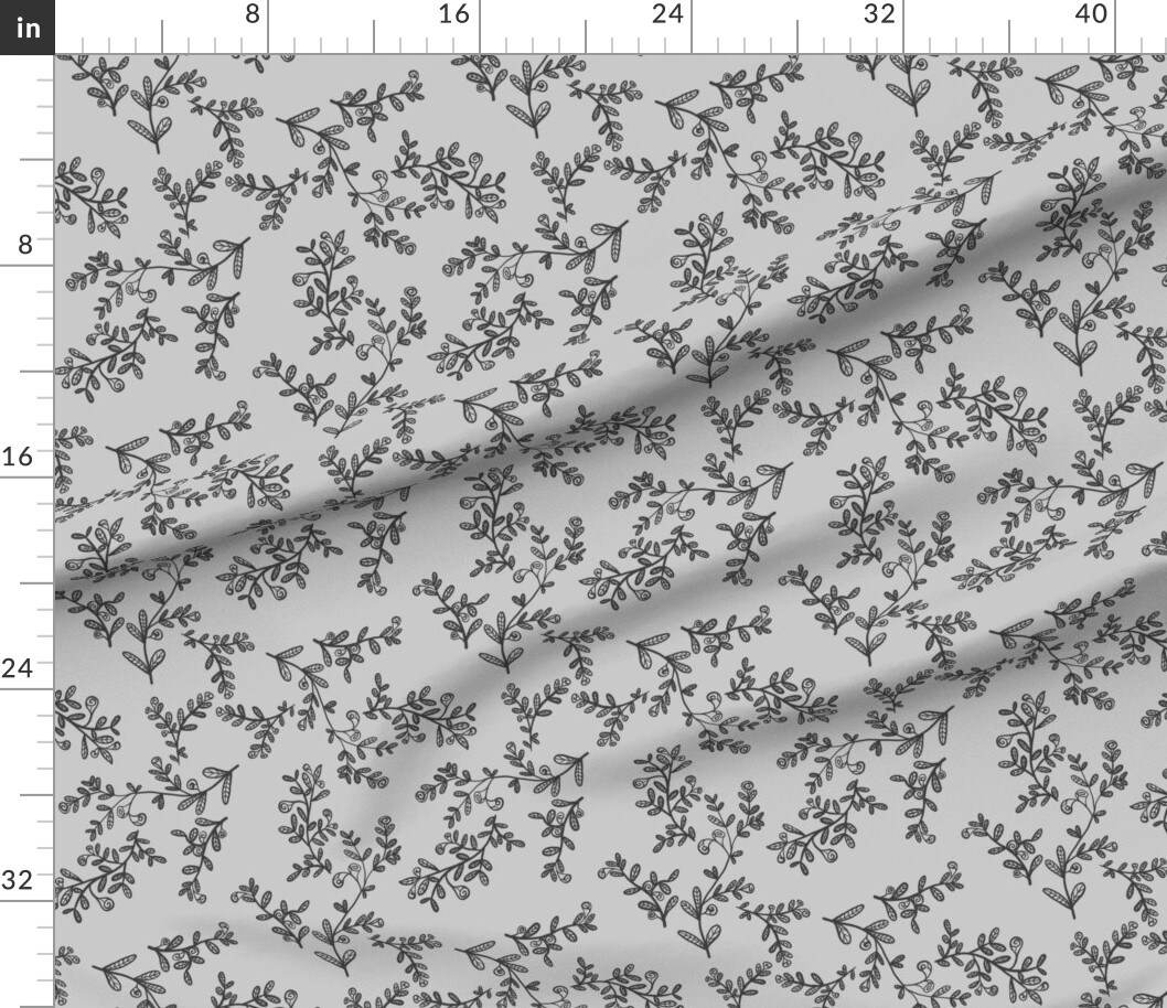 Monochrome Floral Vines Leaves Dark Gray Light Botanical Neutral Custom Printed Fabric by Spoonflower Various Fabrics by the Yard or Fat Quarter