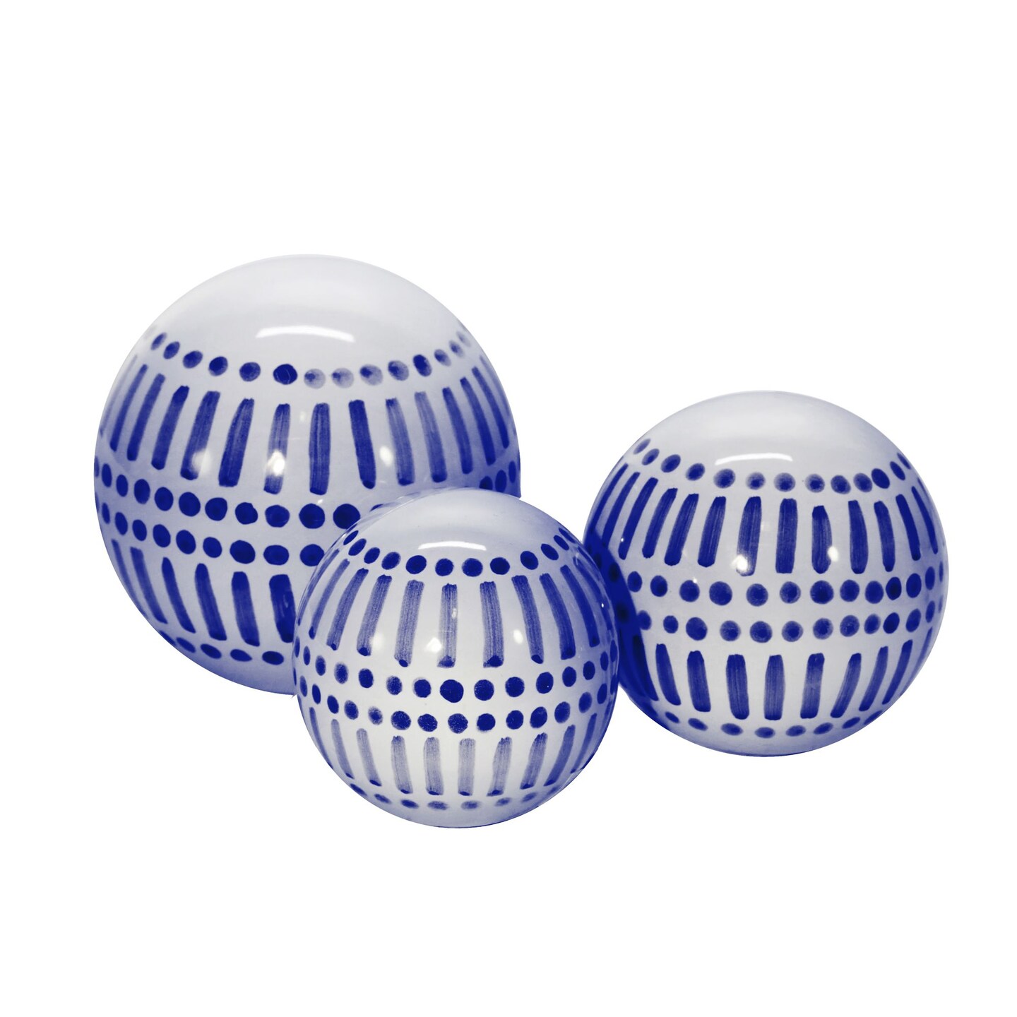 Kingston Living Set of 3 Navy Blue and White Ceramic Round Orbs Tabletop Decor 6&#x22;