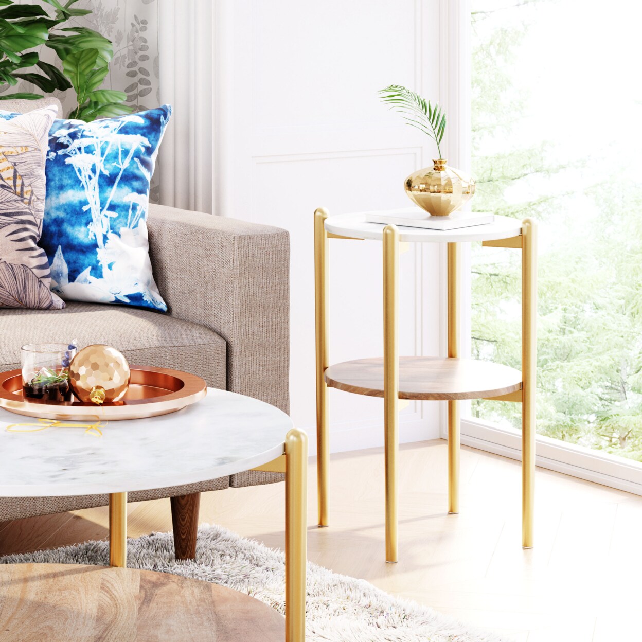 Zuo Modern Mina Side Table White &#x26; Gold