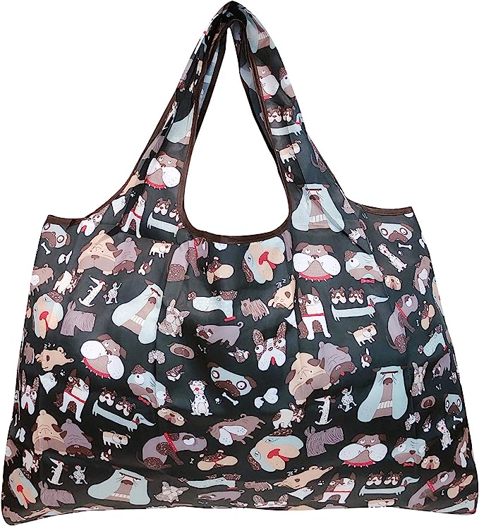 Wrapables Large Foldable Tote Nylon Reusable Grocery Bags, 5 Pack