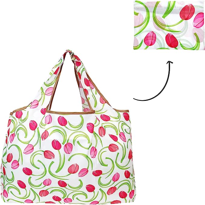 Wrapables Large Foldable Tote Nylon Reusable Grocery Bag, 3 Pack