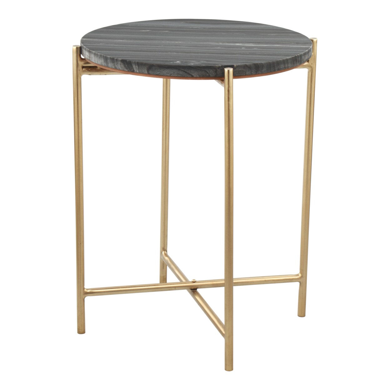 David Side Table Gray Gold Steel Frame Marble Top Modern Glam 24 Inch