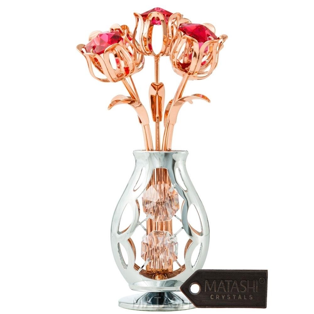 Best Matashi Rose Gold And Chrome Plated Flowers Bouquet And Vase With Red And Clear Crystals 1 From Daughter Son