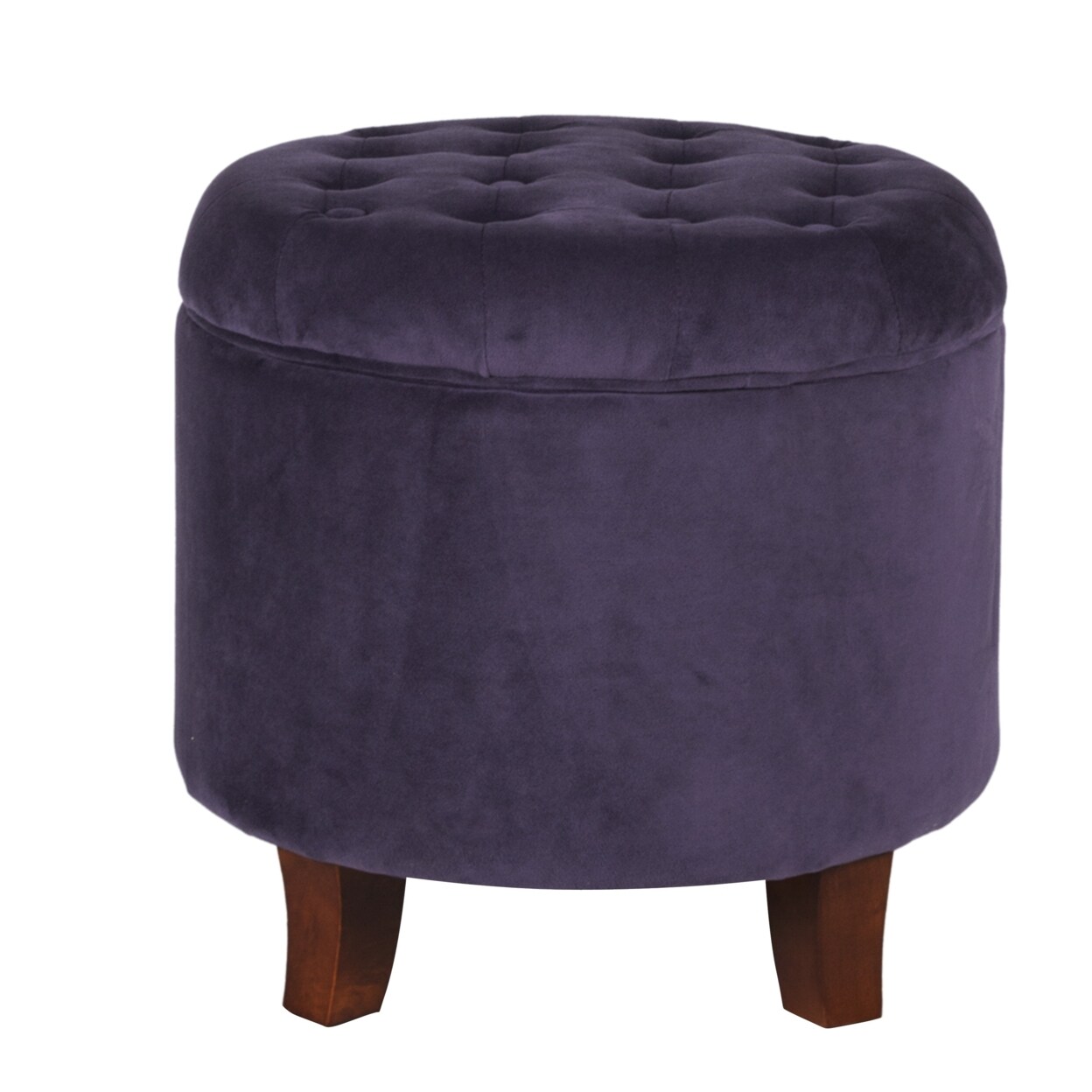 Saltoro Sherpi Button Tufted Velvet Upholstered Wooden Ottoman with Hidden Storage, Purple and Brown-