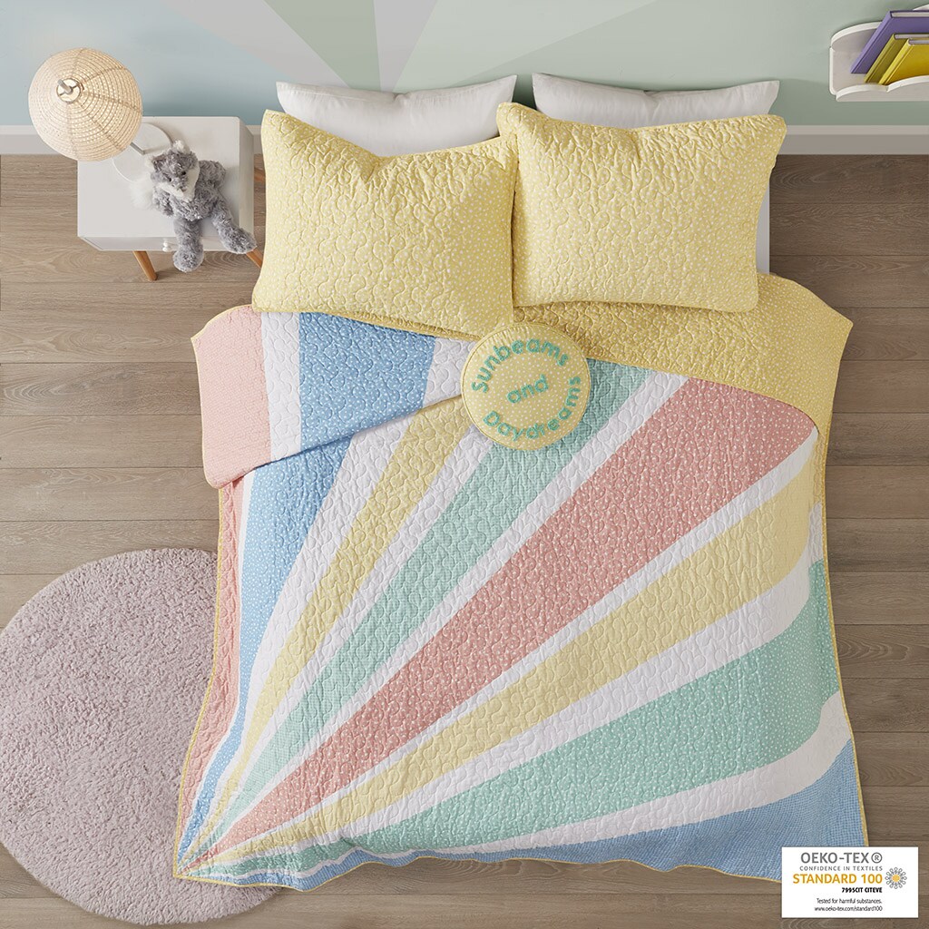Urban Habitat Kids Rory Rainbow Sunburst Reversible Cotton Quilt Set with Throw Pillow