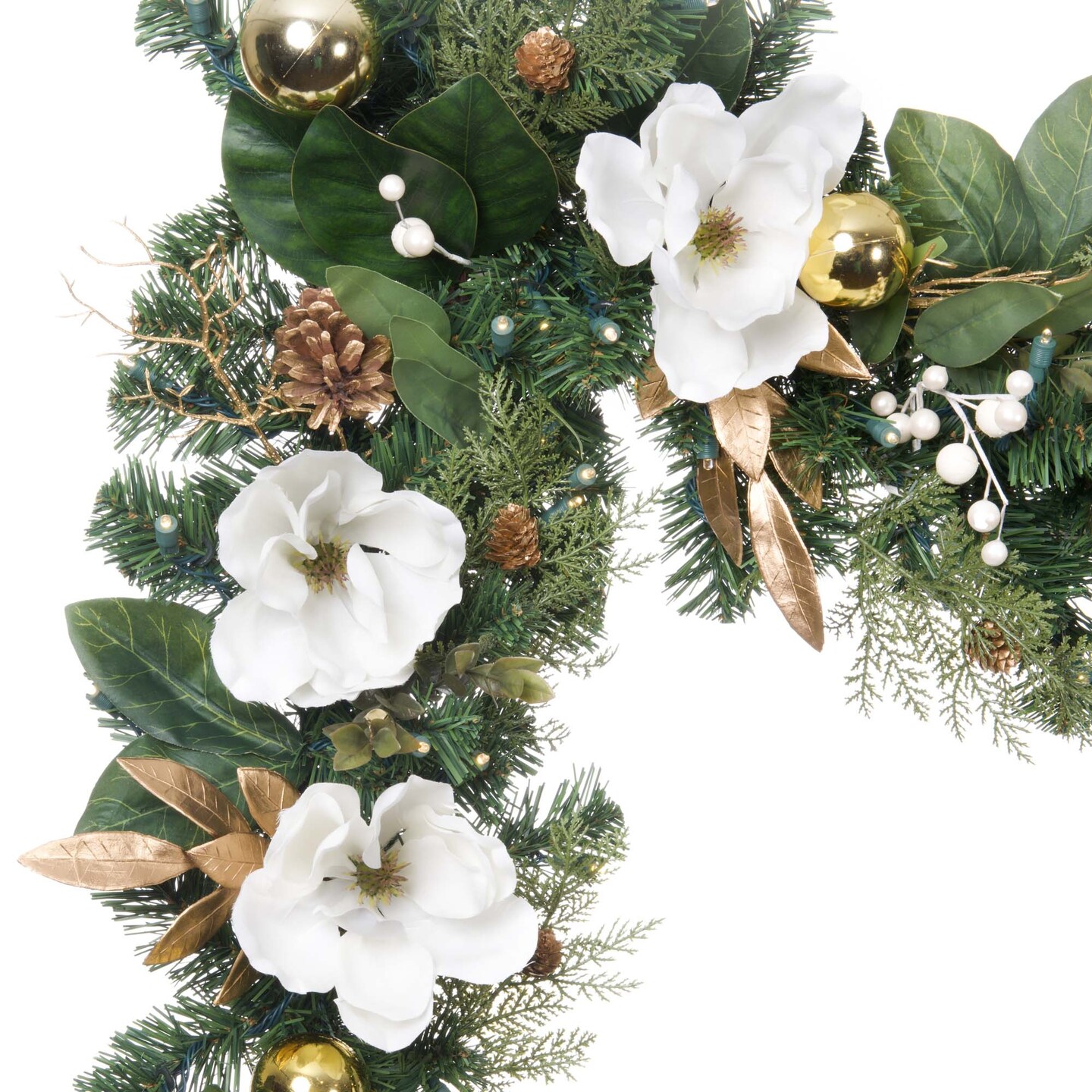 9 ft. Artificial Christmas Garland with Lights - White Gold Magnolia