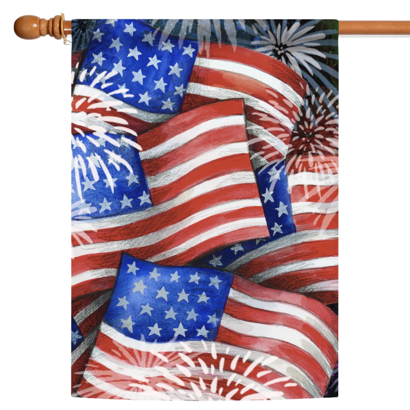 Toland Home Garden Sparkling Fireworks USA Flags Patriotic Outdoor Flag - 40&#x22; x 28&#x22;