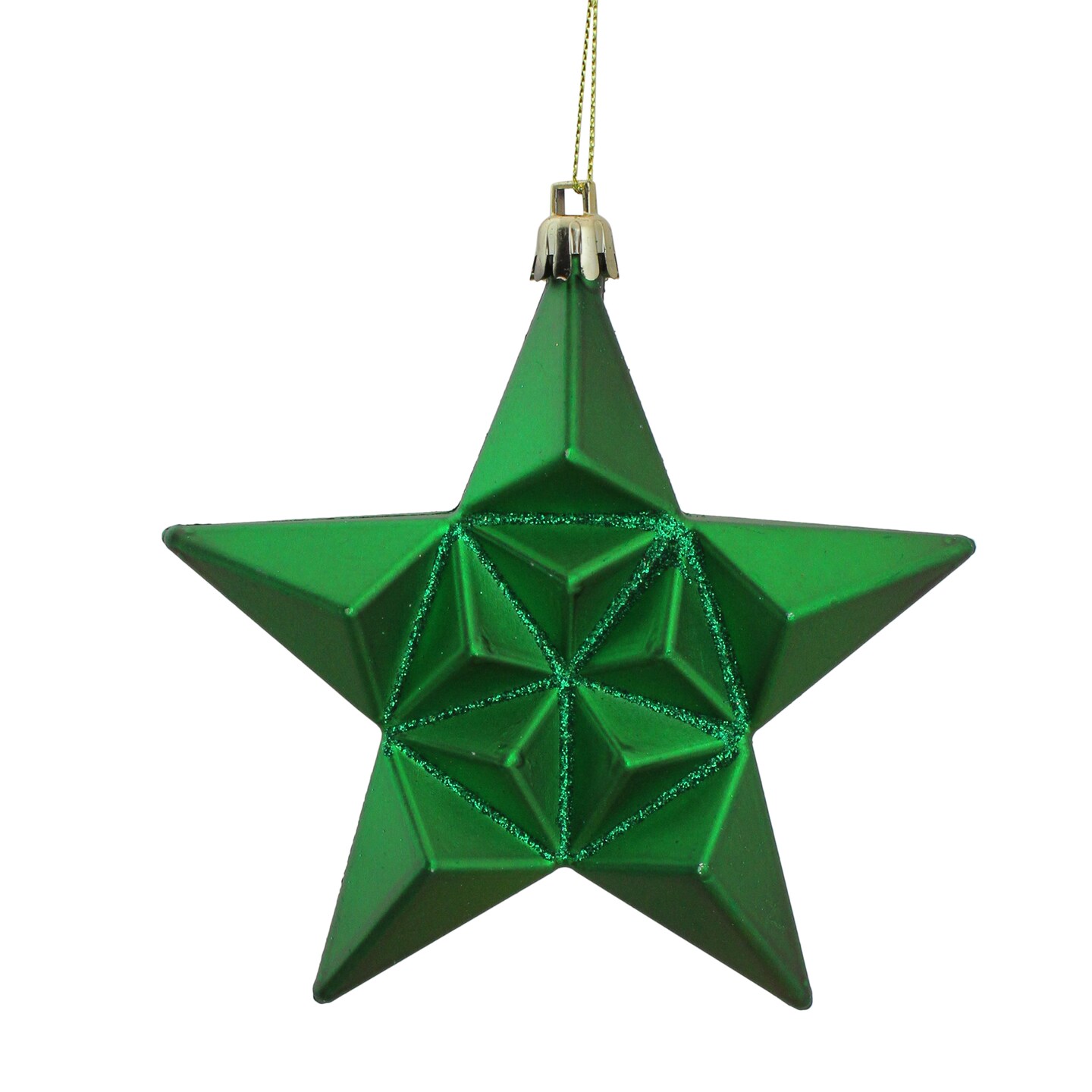 DAK 12ct Matte Xmas Green and Gold Glittered Star Shatterproof Christmas Ornaments 5&#x22;