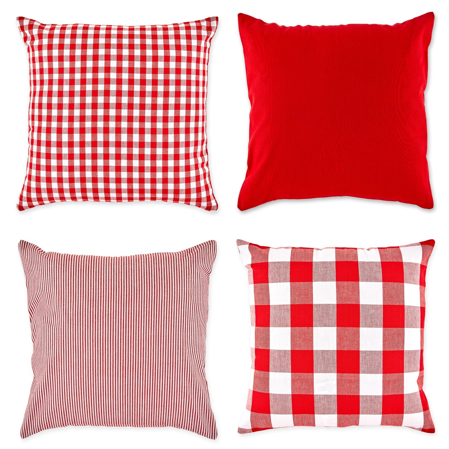 Contemporary Home Living Set of 4 Assorted Cherry Red and White Checkered Pillow Covers, 18"