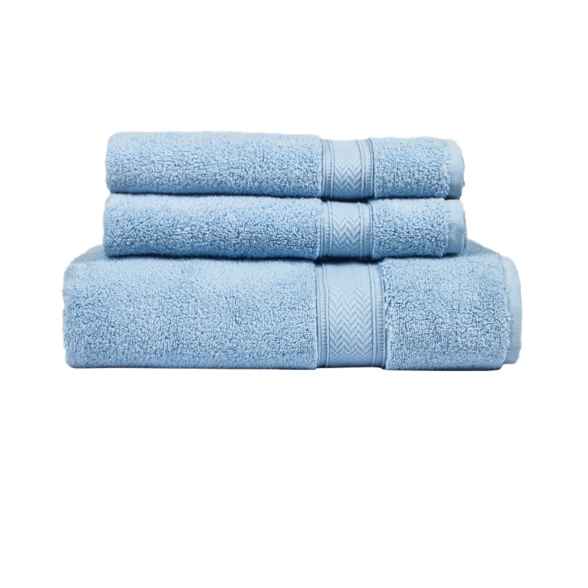 Contemporary Home Living 3 Piece Blue Solid Zero Twist Bath Towel
