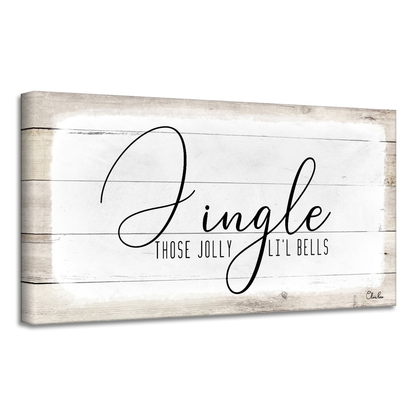Crafted Creations Beige and White &#x27;Jingle&#x27; Christmas Canvas Wall Art Decor 8&#x22; x 16&#x22;