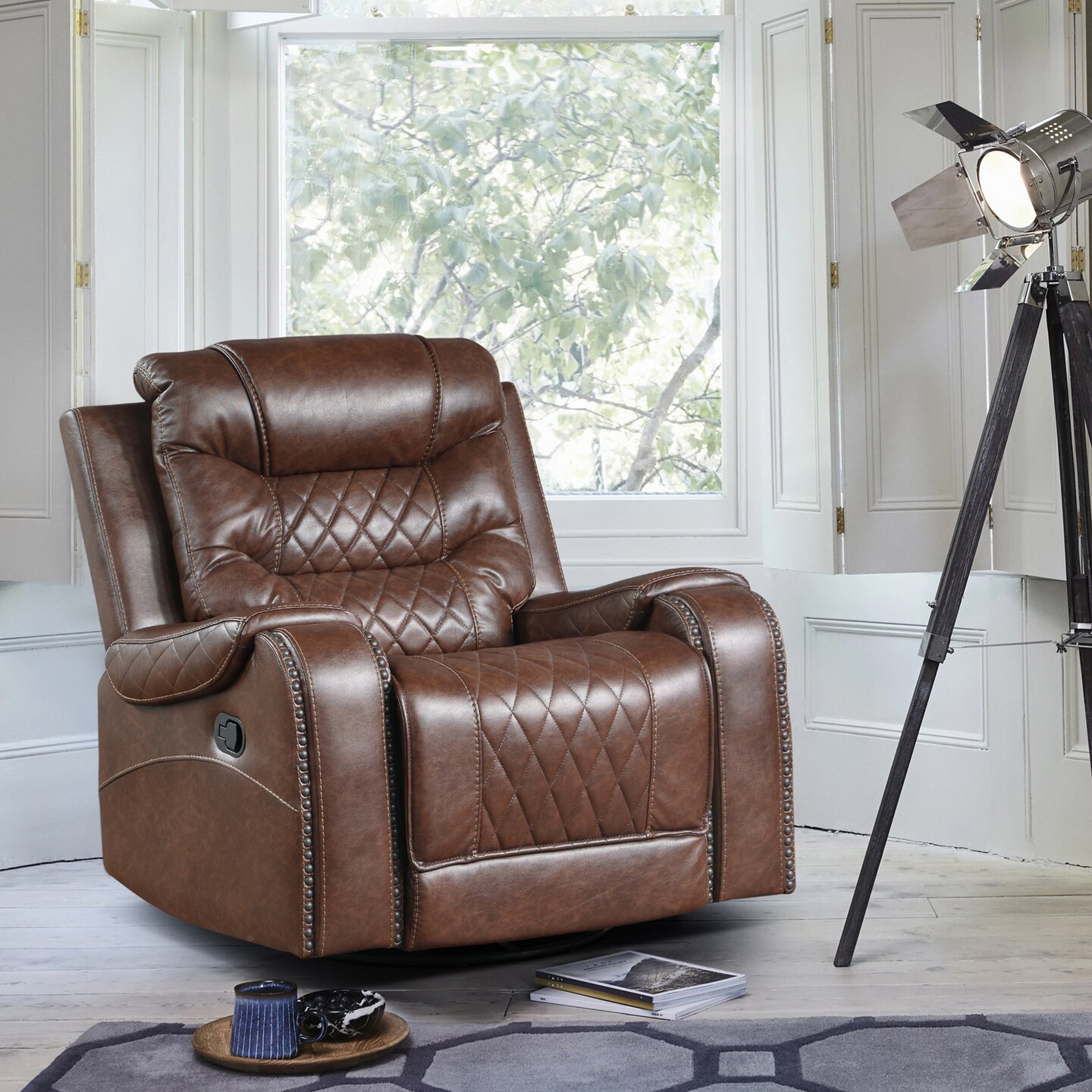 Contemporary Home Living 40.5&#x22; Brown Polished Microfiber Reclining Chair with Swivel Glider