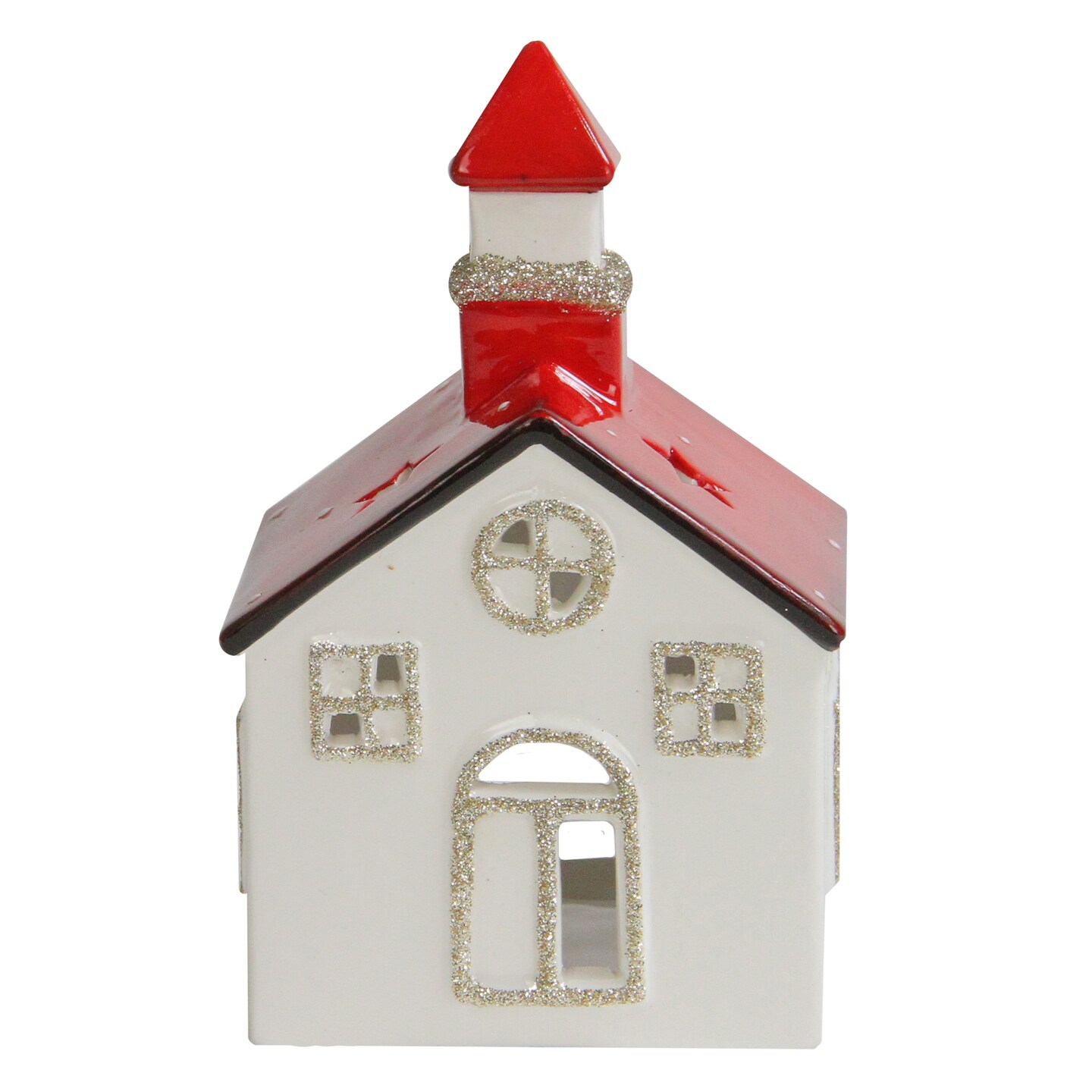 ceramic SMALL RED HOUSE WITH LIGHT