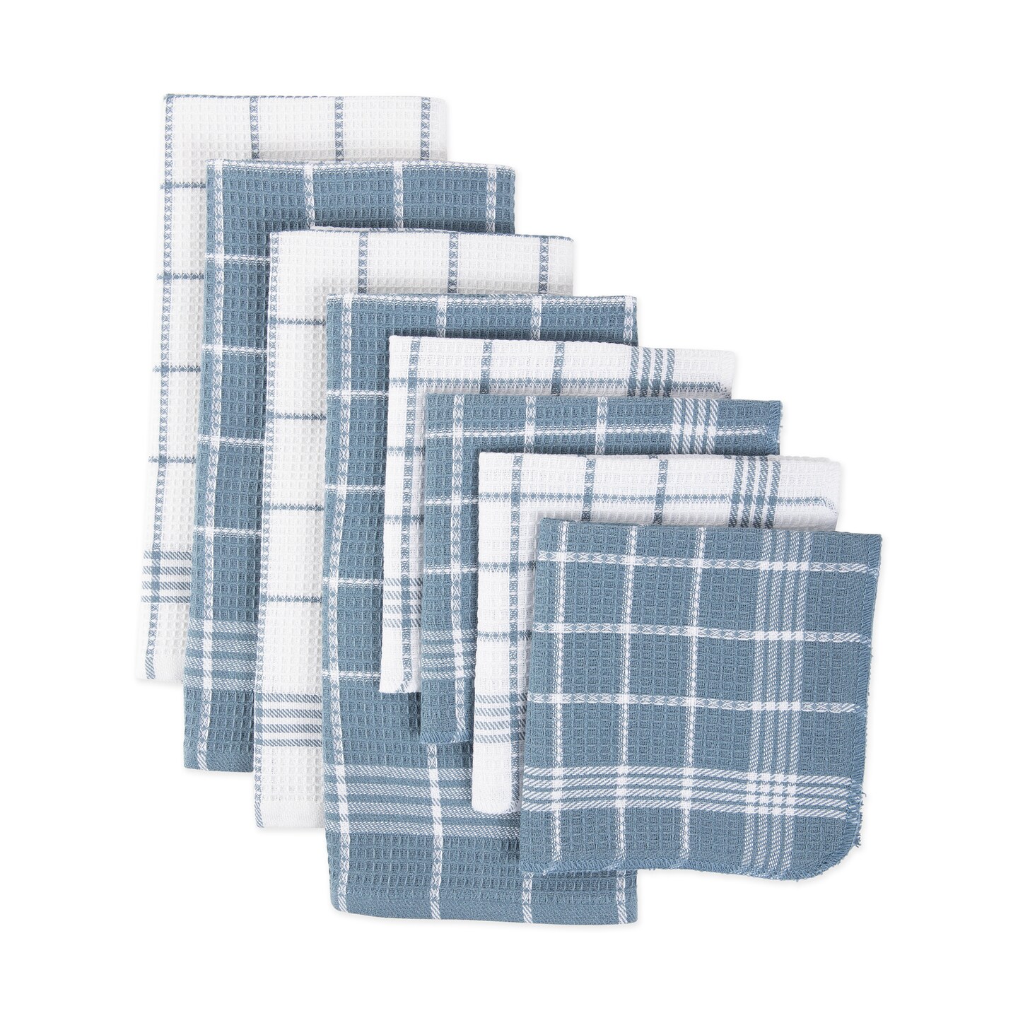 Contemporary Home Living Waffle Weave Dish Towels and Dishcloths - 26" - Steel Blue and White - Set of 8