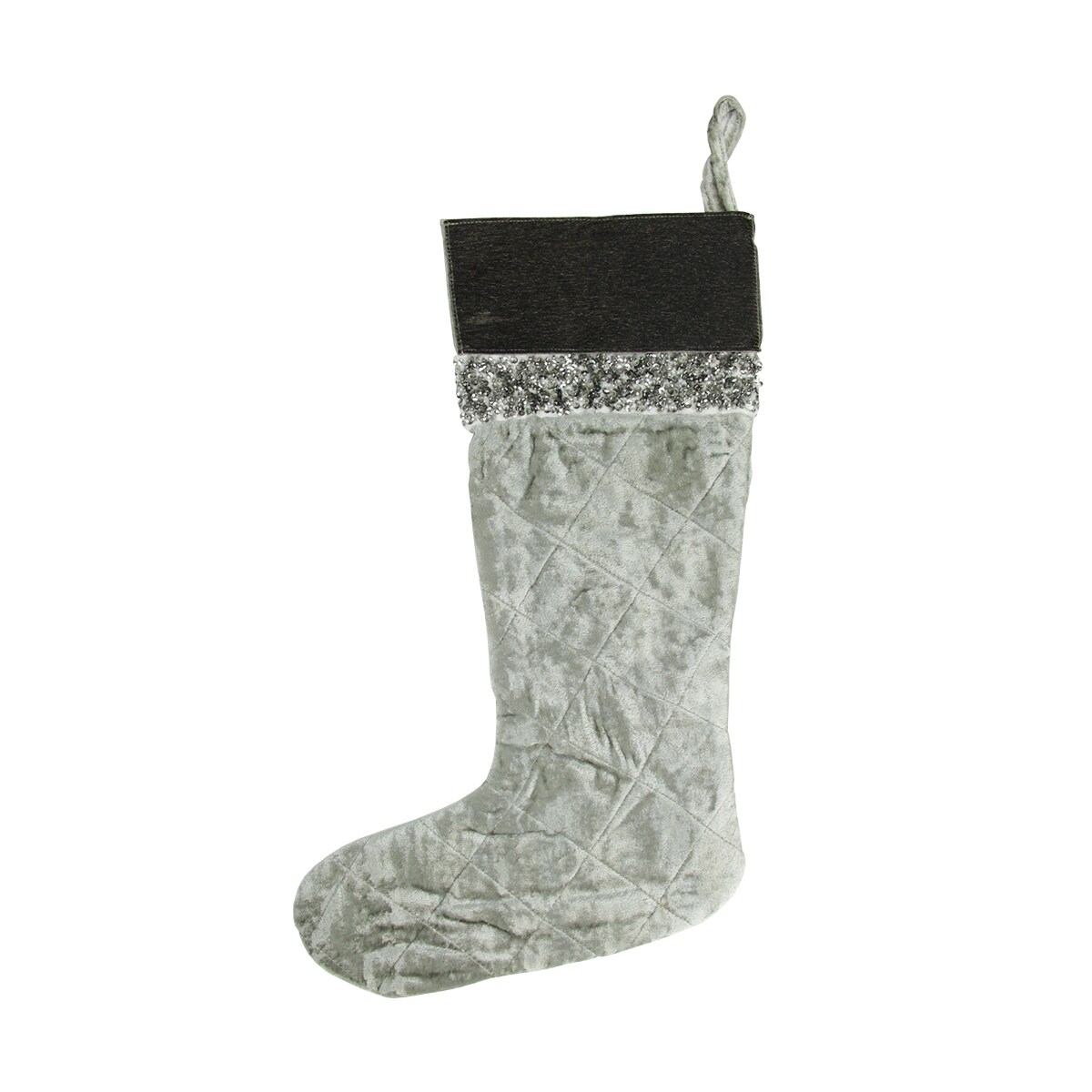 CC Christmas Decor 22&#x22; Gray and Black Quilted Embellished Christmas Stocking