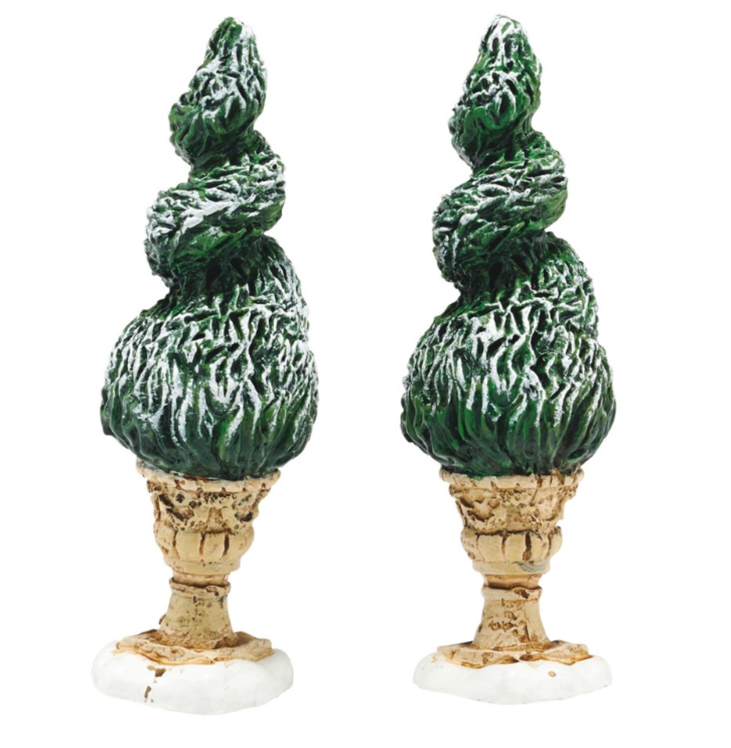 Department 56 Set of 2 Green and Beige Tudor Gardens Spiral Shrubs Village Accessory 3&#x22;