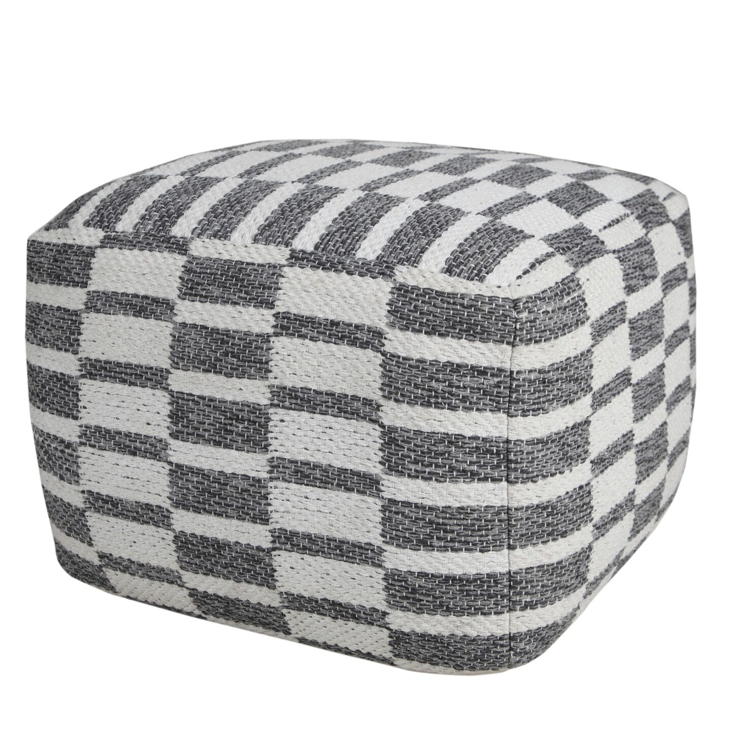 Laddha Home Designs 18&#x22; White and Gray Checkered Square Pouf Ottoman