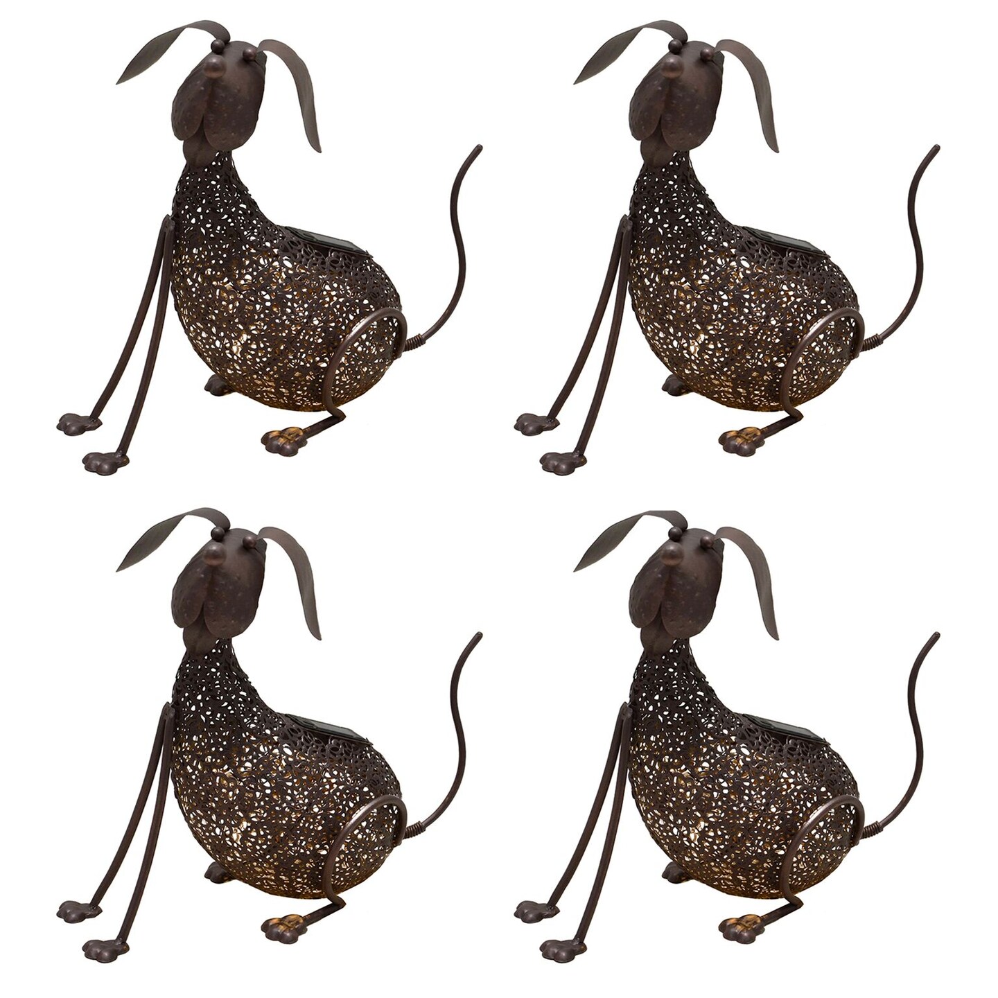 Outdoor Living and Style Solar LED Lighted Dog Outdoor Garden Statues - Brown - 14&#x22; - Set of 4