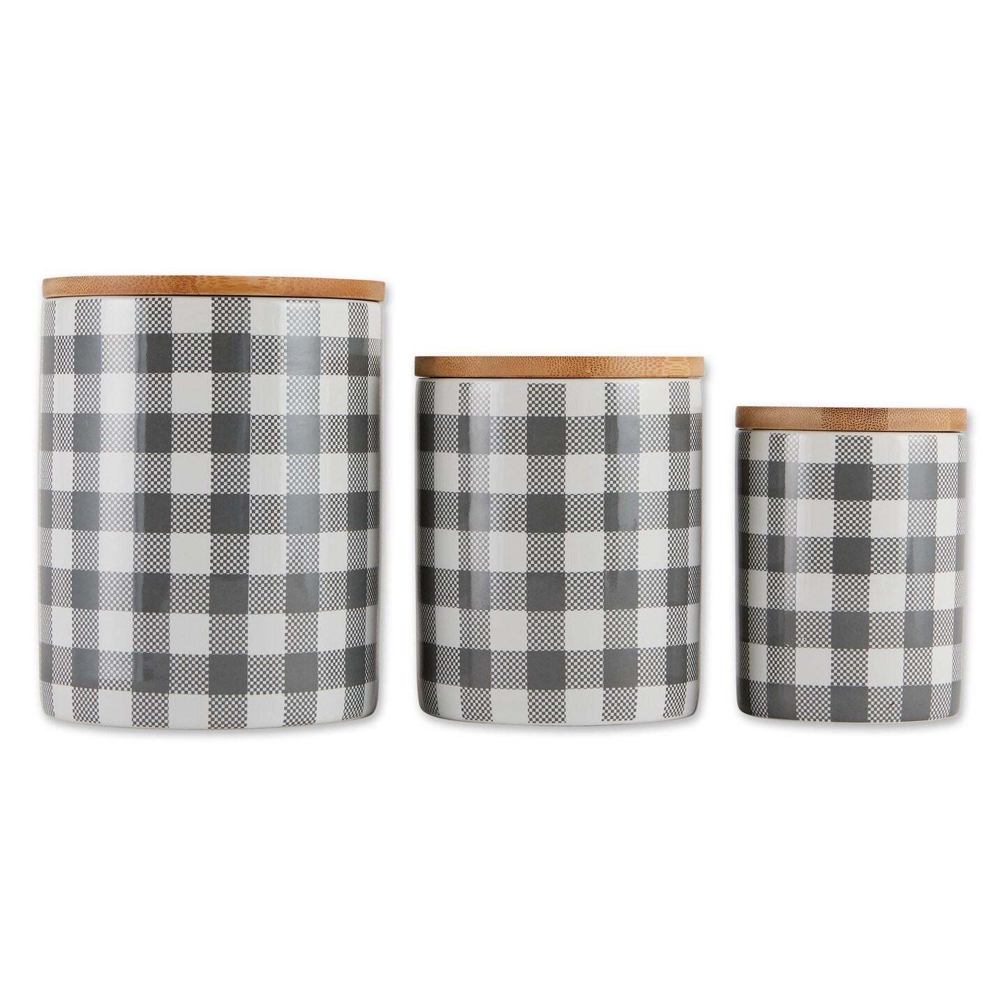 Contemporary Home Living Set of 3 5.5&#x22; Gray and White Buffalo Check Ceramic Canister