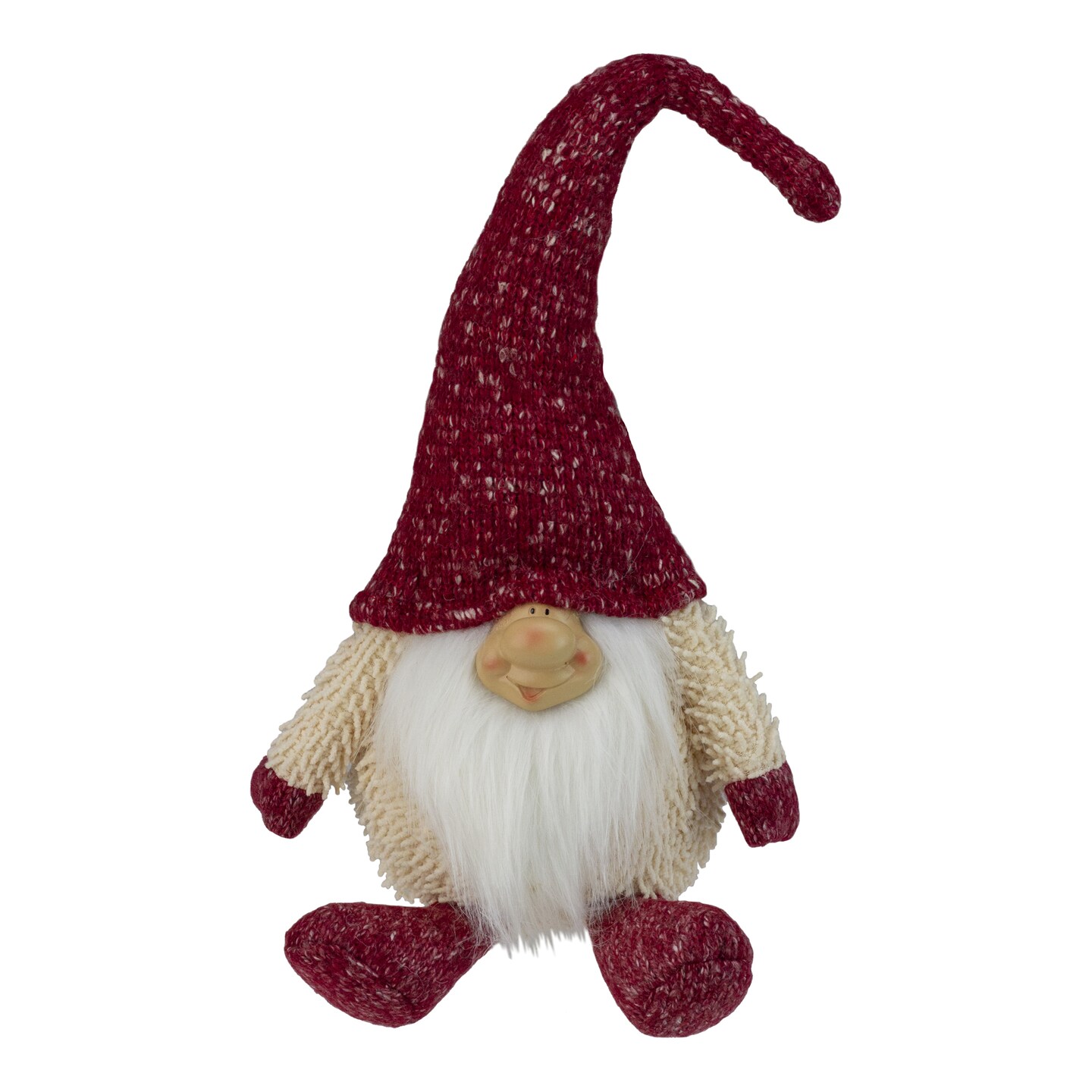 Northlight 17&#x22; Ivory and Red Chubby Smiling Gnome Plush Tabletop Christmas Decoration