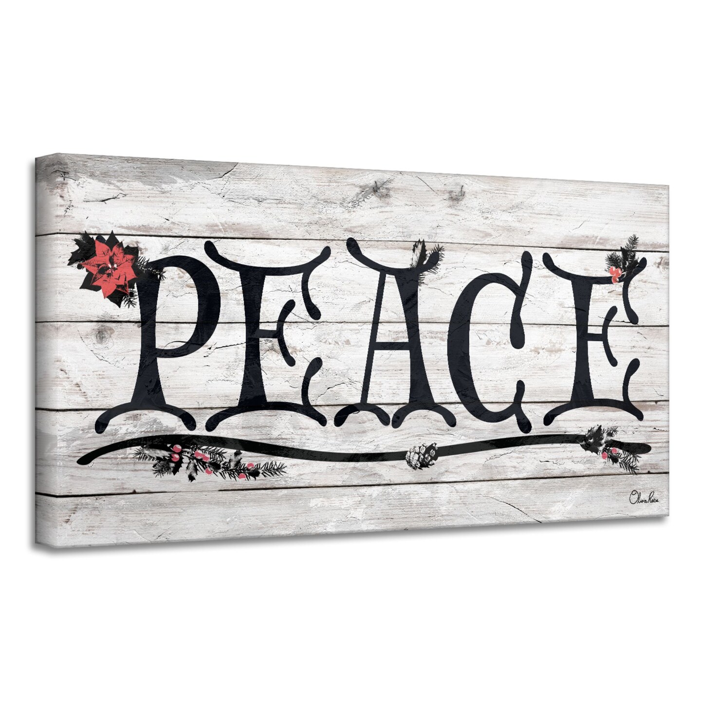 Crafted Creations White and Black &#x27;PEACE&#x27; Christmas Canvas Wall Art Decor 8&#x22; x 16&#x22;