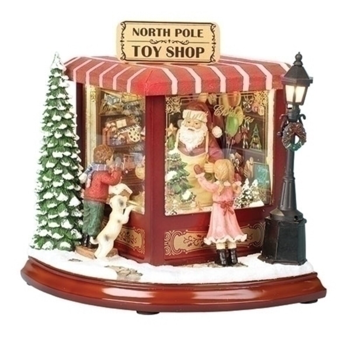Roman 9&#x22; LED Lighted &#x22;North Pole Toy Shop&#x22; Musical Christmas Tabletop Figure