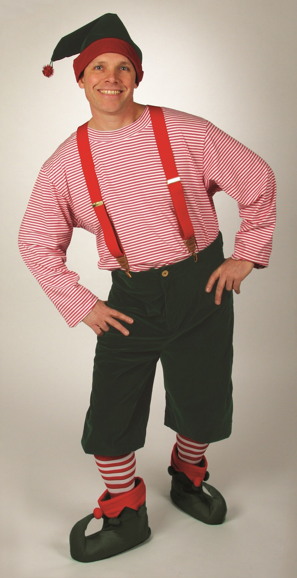 The Costume Center 5 Piece Green Red and White Workshop Elf Suit &#x2013; Size Adult Medium