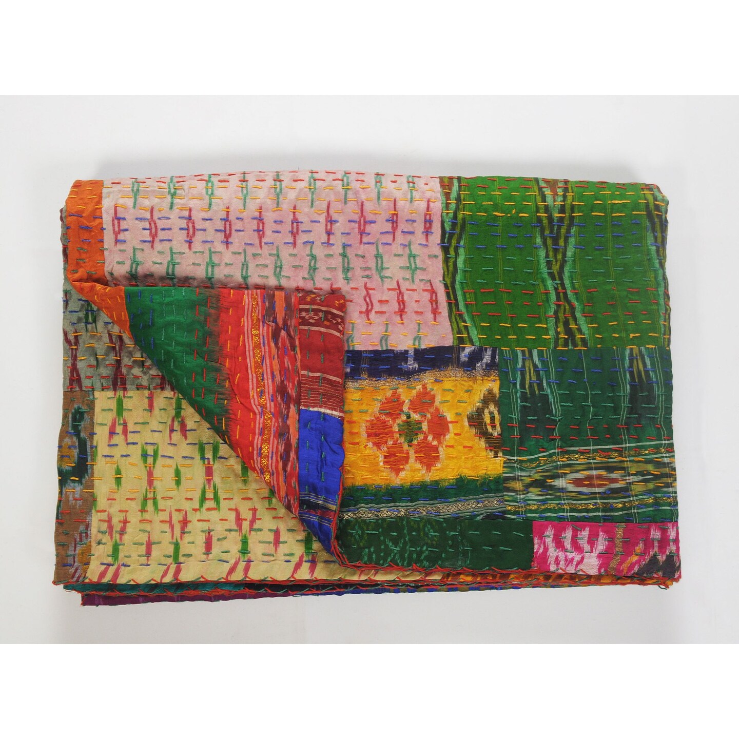 Laddha Home Designs Green and Red Traditional Patola Throw Blanket 50&#x22; x 70&#x22;