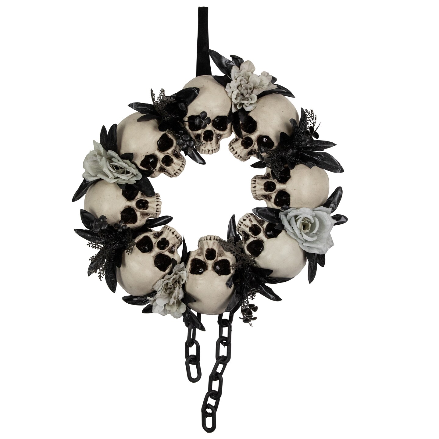 Northlight Skulls and Chains with Gray Roses Halloween Wreath, 15-Inch, Unlit