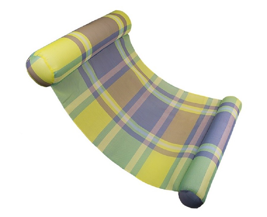 Swim Central Inflatable Green and Blue Plaid Extra Large Water Hammock Pool Lounger, 54-Inch