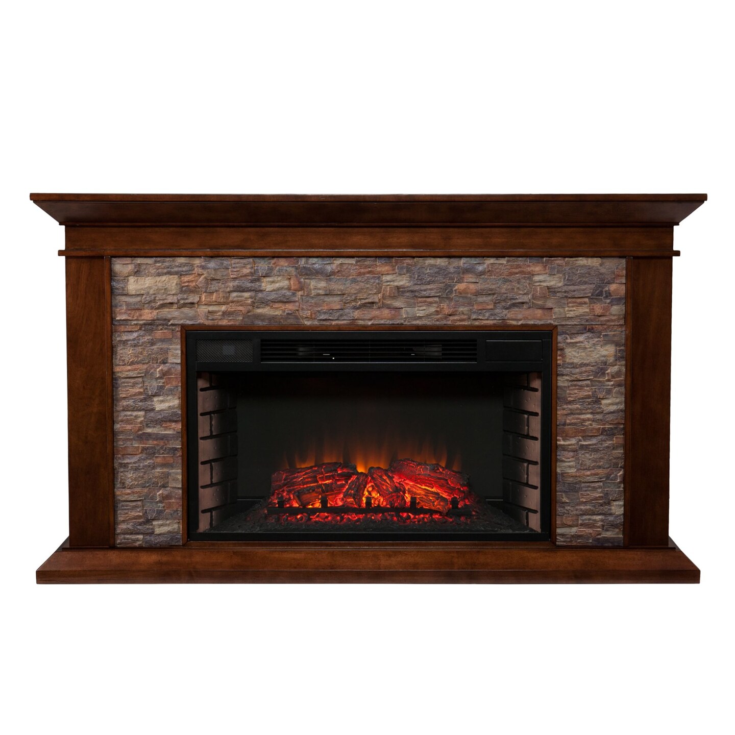 Southern Enterprises 60" Brown and Gray Traditional Electric Fireplace